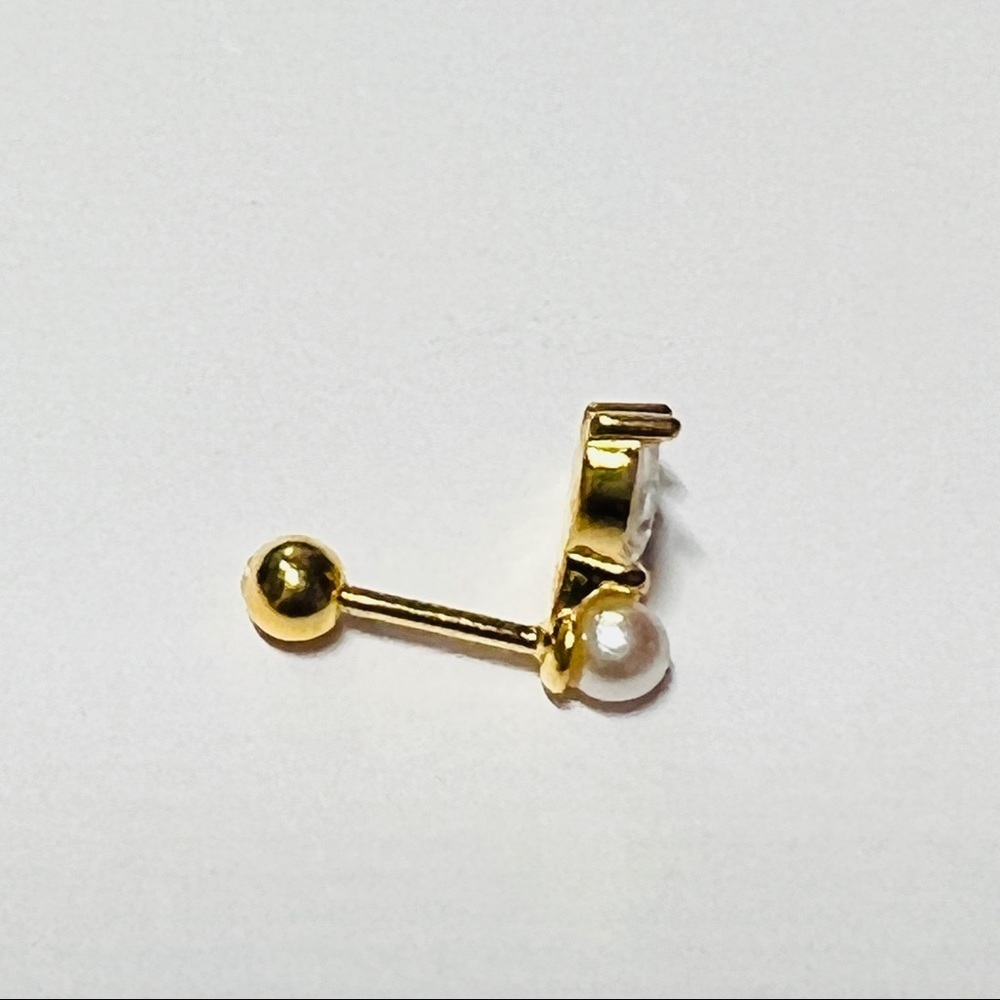 Birdie Pearl Marquise Clear Crystal CZ 18k Gold Plated S925 Pierced Earring 1pc - Picture 6 of 9